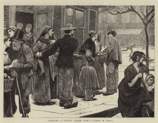 Eine Straße unter Beschuss überqueren, eine Szene in Paris